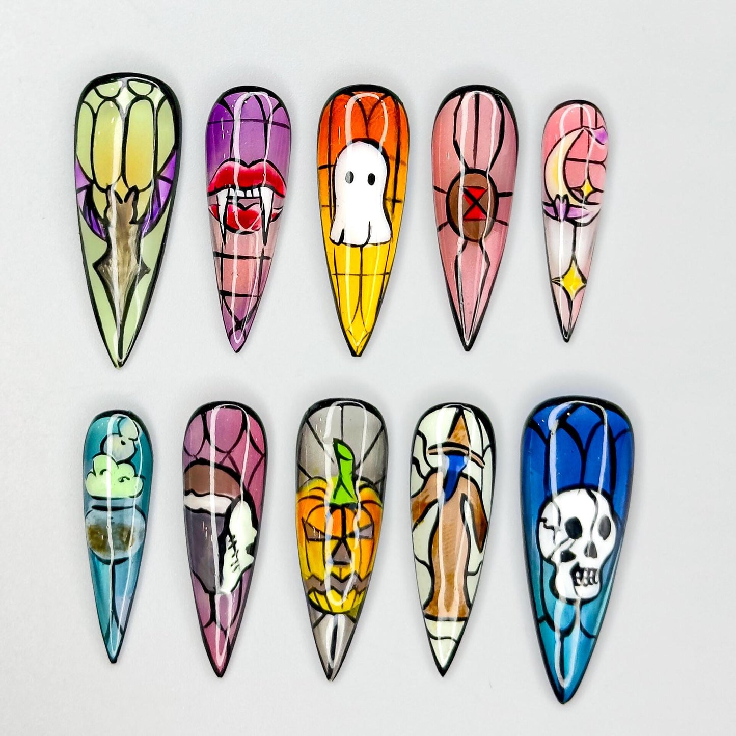 Stained Glass Halloween Press On Nails - Halloween Stained Glass Press On Nails