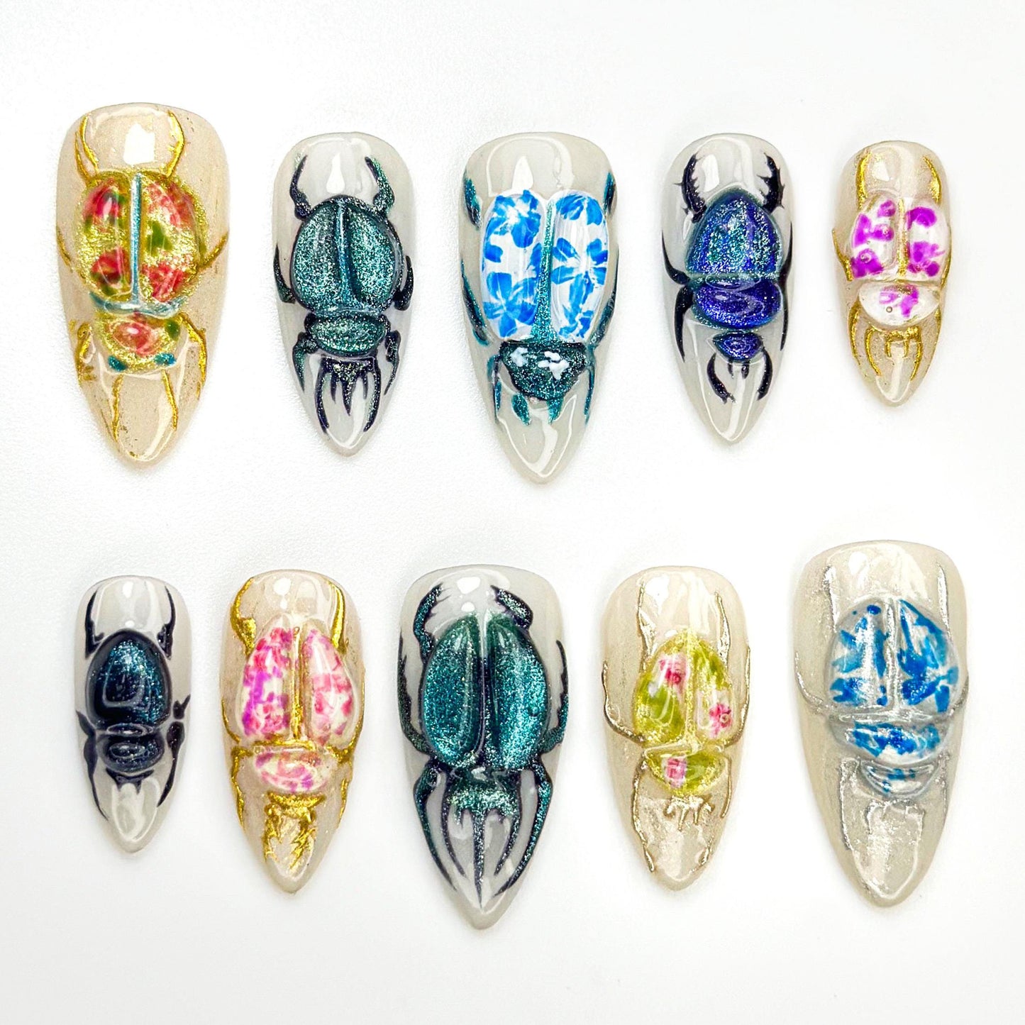 Stunning 3D Beetle Press-On Nails