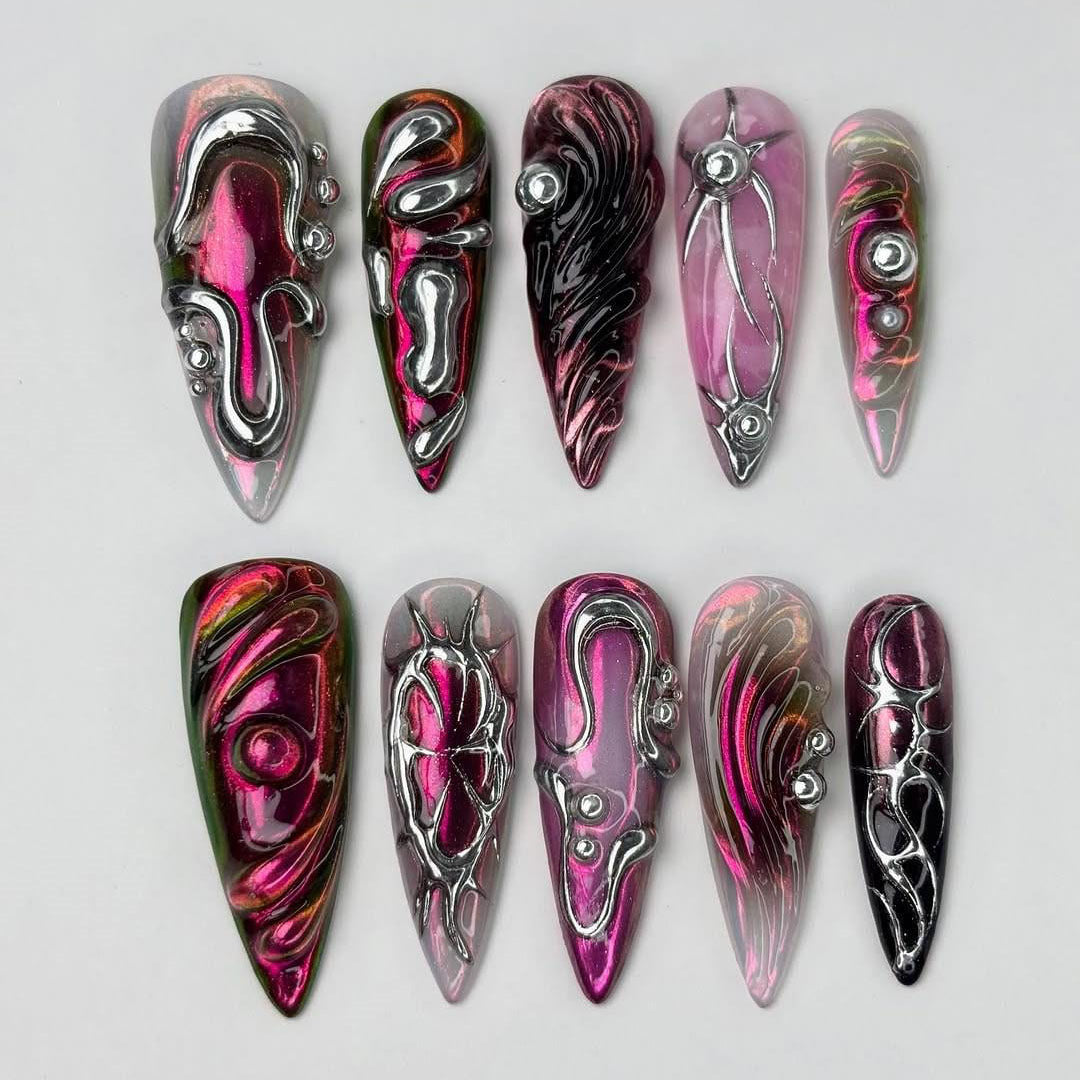 Stunning 3D Metallic Nail Art Set - Trendy & Unique