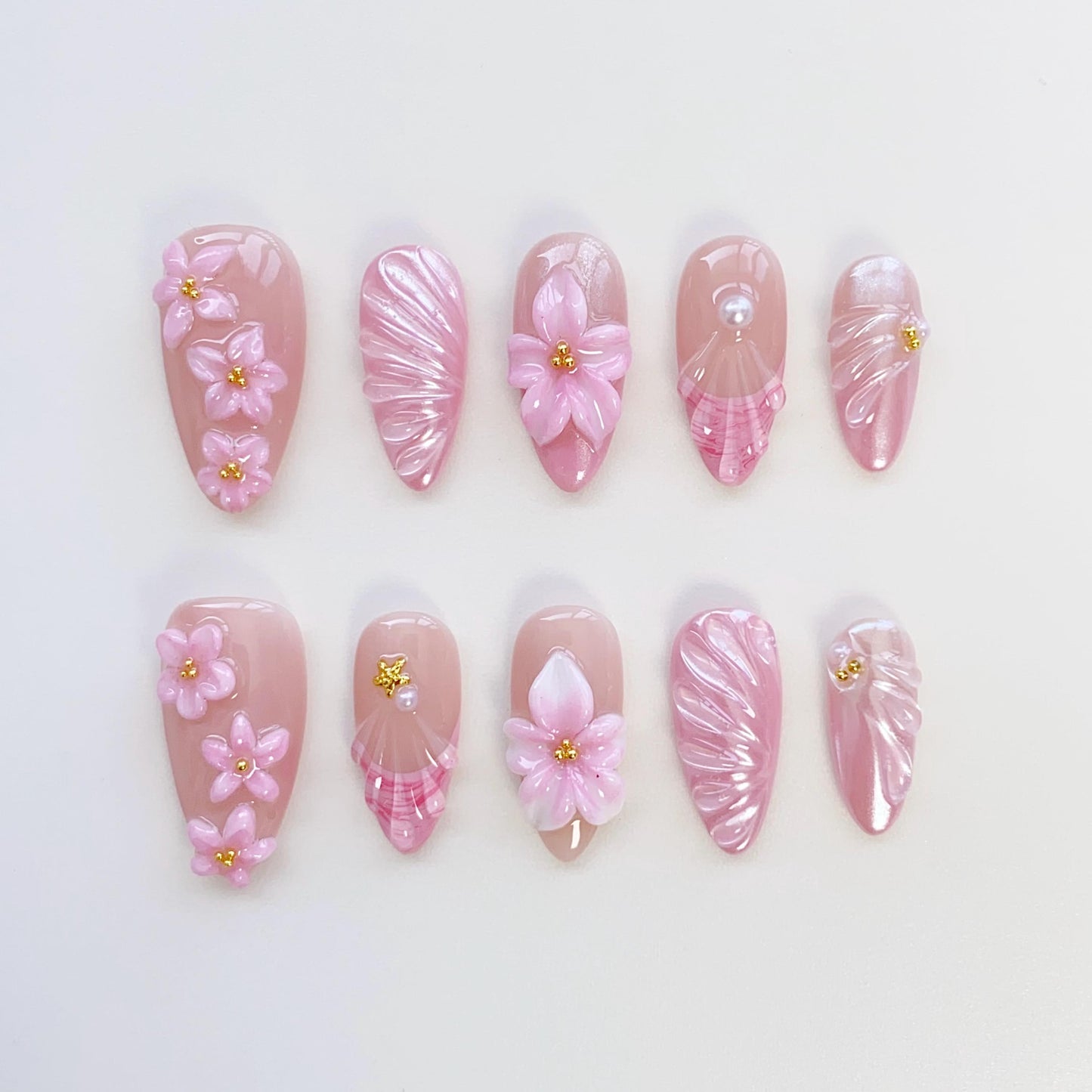 Summer Floral Bloom Pink Press On Nails - Blossom Pink 3D Floral Press Ons