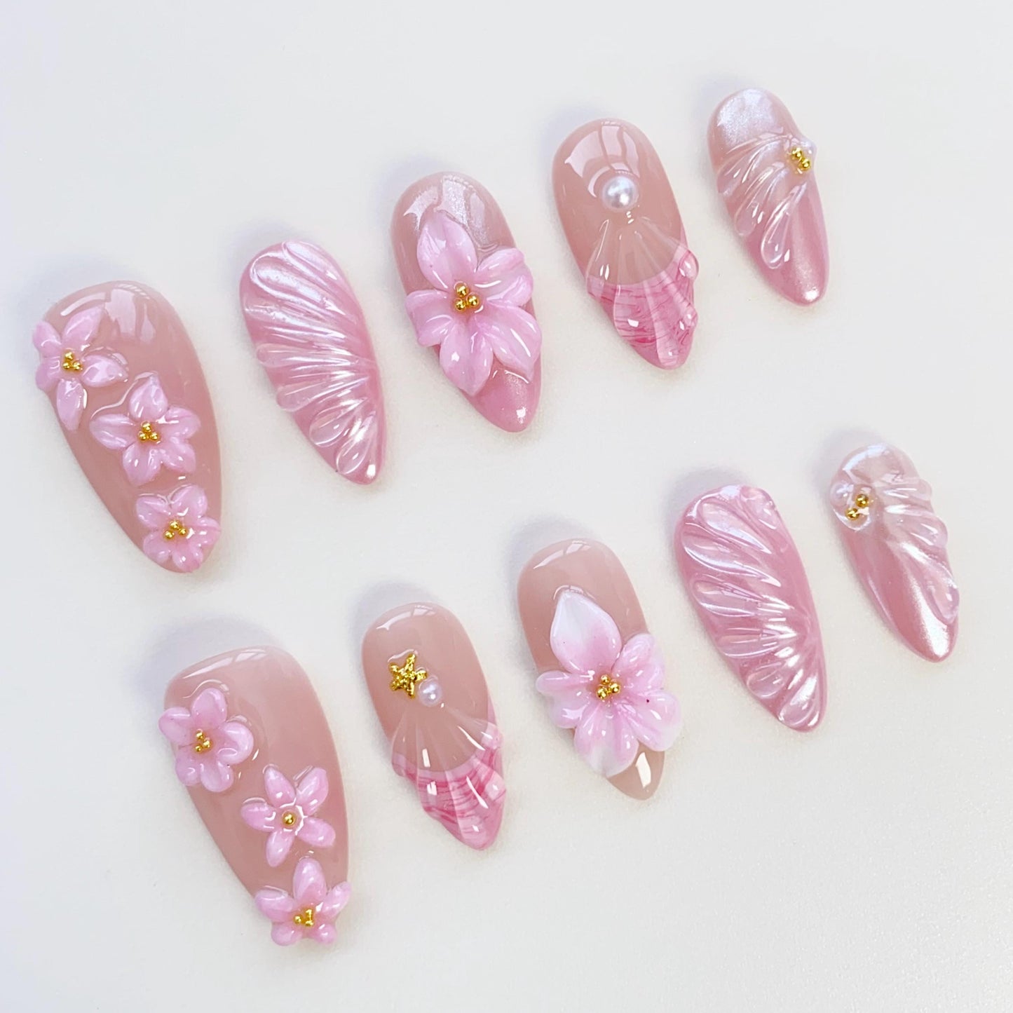 Summer Floral Bloom Pink Press On Nails - Blossom Pink 3D Floral Press Ons