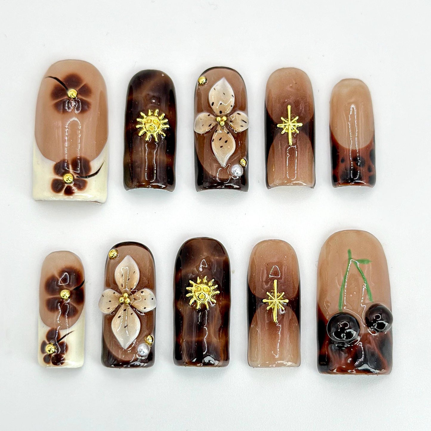 Tortoiseshell Floral Press-On Nails