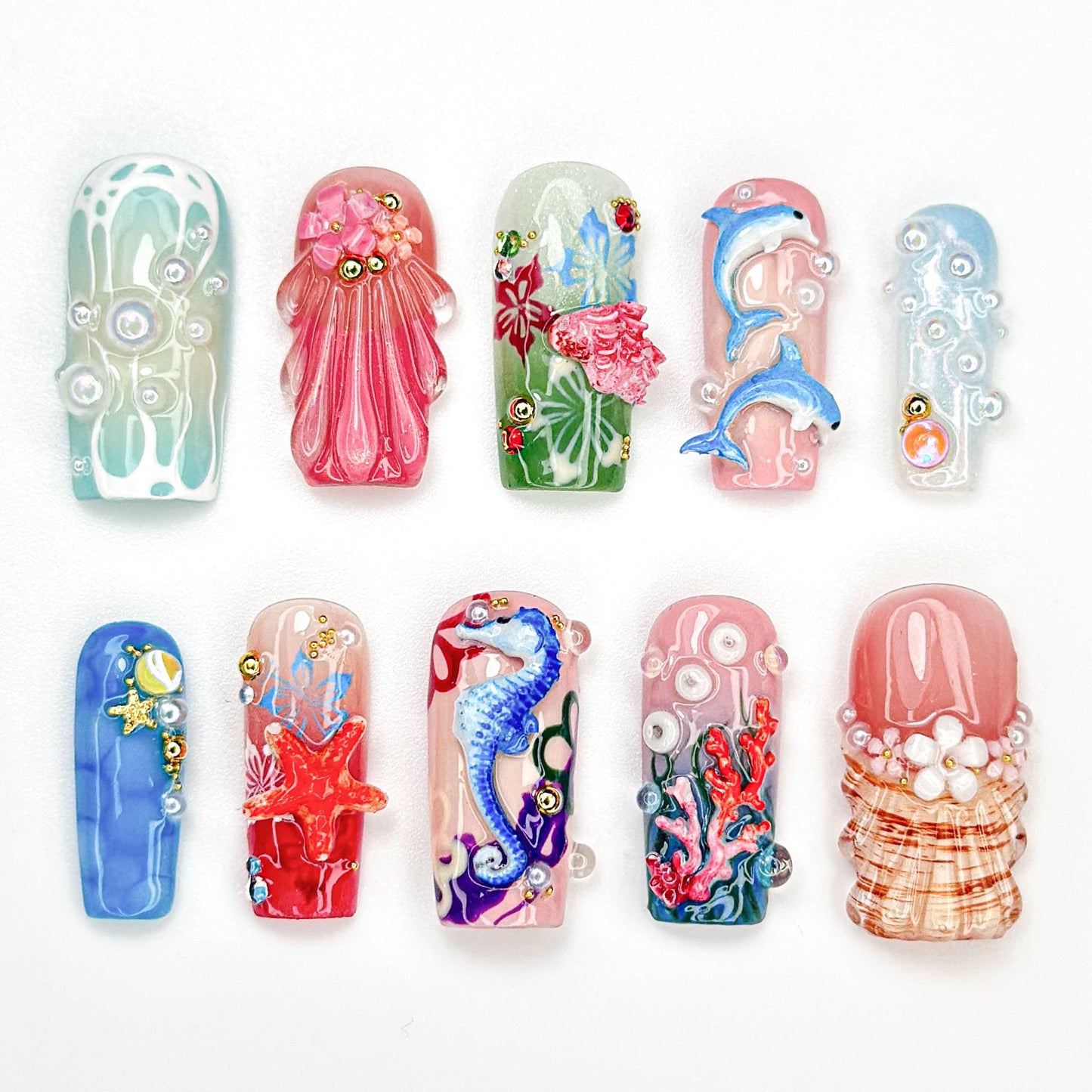 Undersea Fantasy Ocean Charm Press On Nail Set
