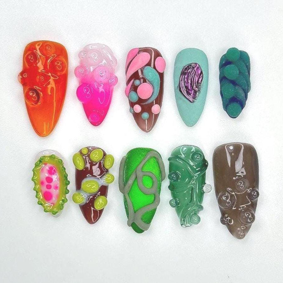 Vivid Bubble 3D Press On Nail Set