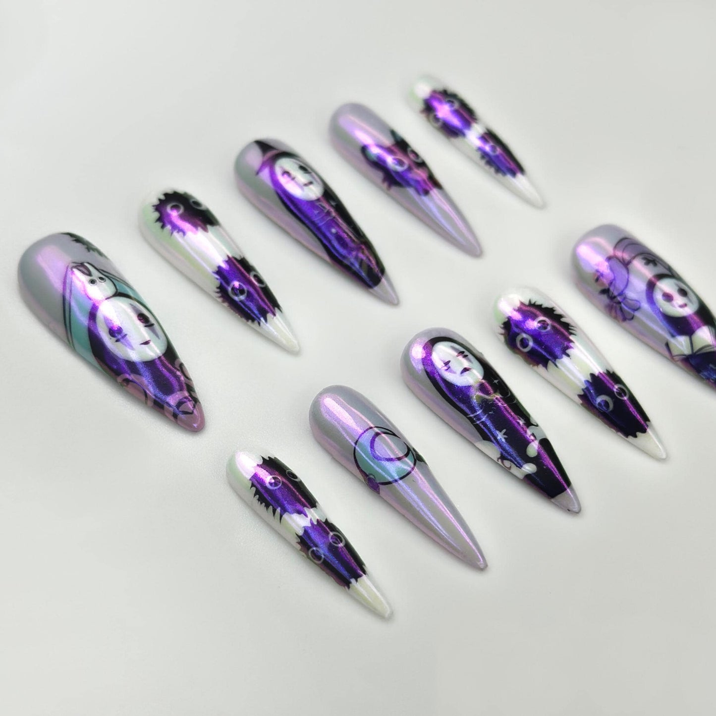 Studio Ghibli Inspired Press On Nails - Purple Anime Ghost Press On Nails