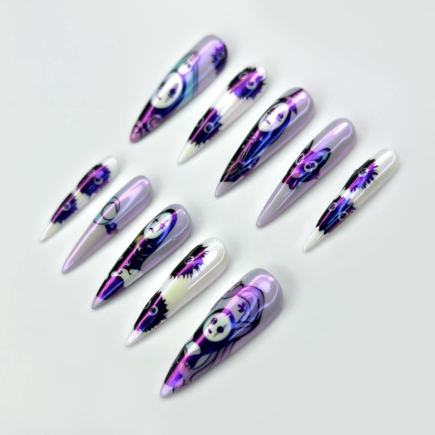 Studio Ghibli Inspired Press On Nails - Purple Anime Ghost Press On Nails