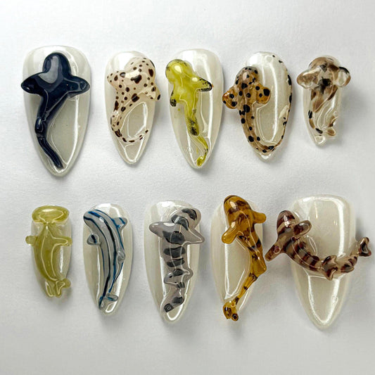 Whimsical 3D Shark Sea Life Press On Nails