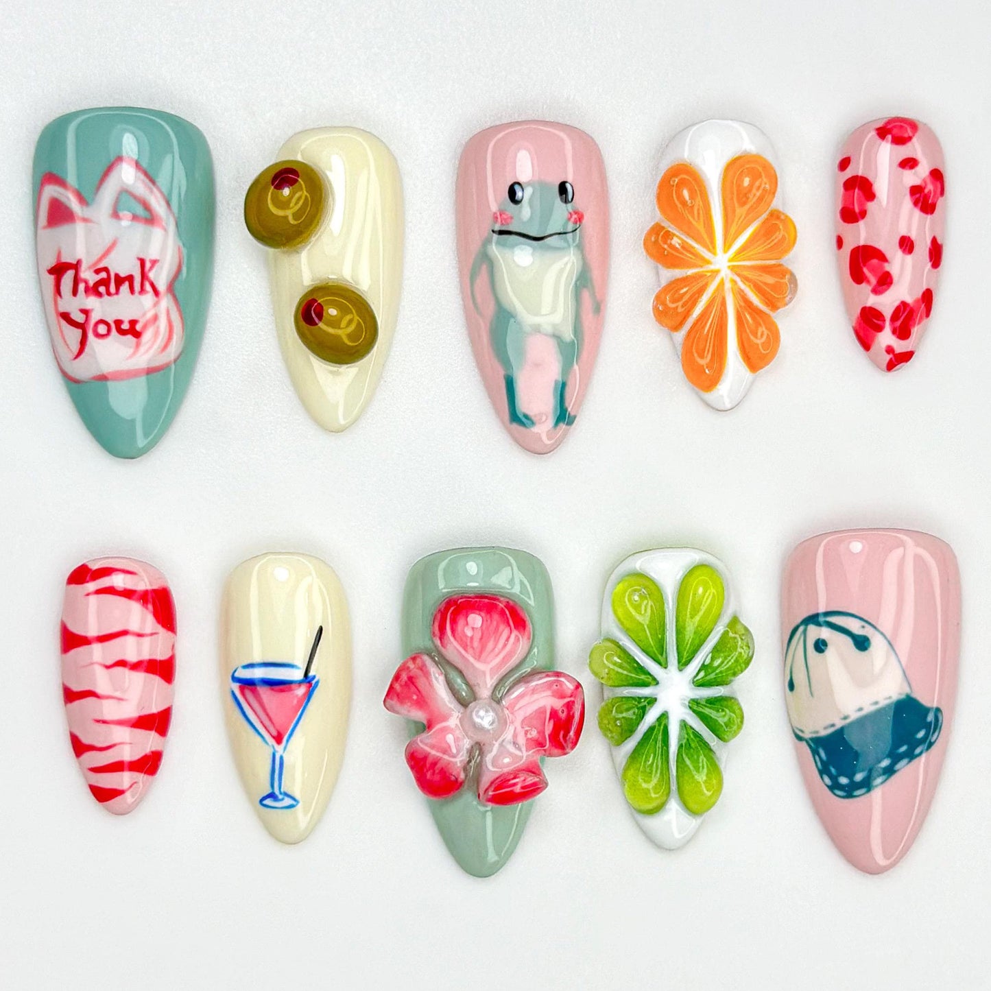 Whimsical Frog & Cocktail Nail Art Set - 10pcs