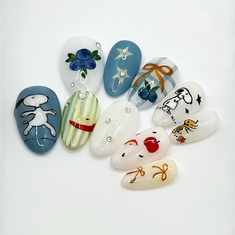 Playful Cartoon Style Press On Nails Set