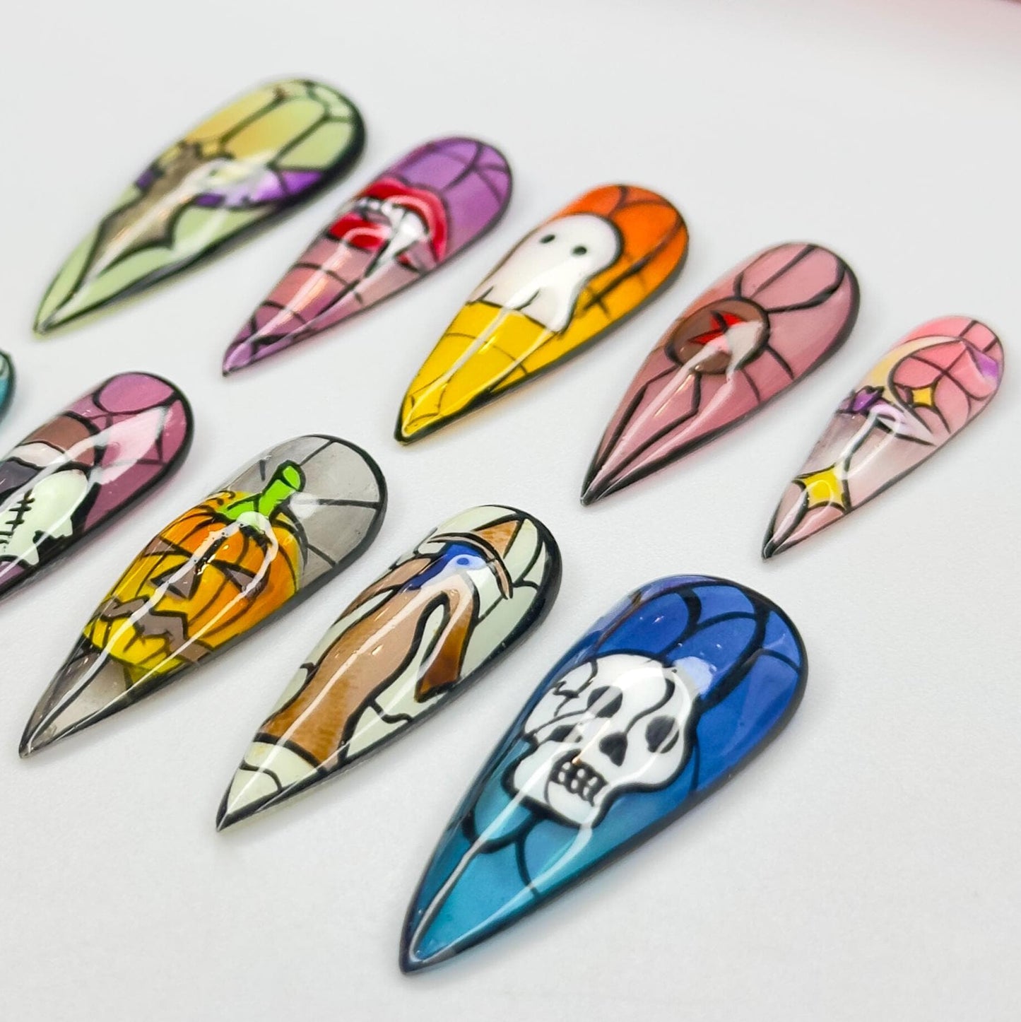 Stained Glass Halloween Press On Nails - Halloween Stained Glass Press On Nails