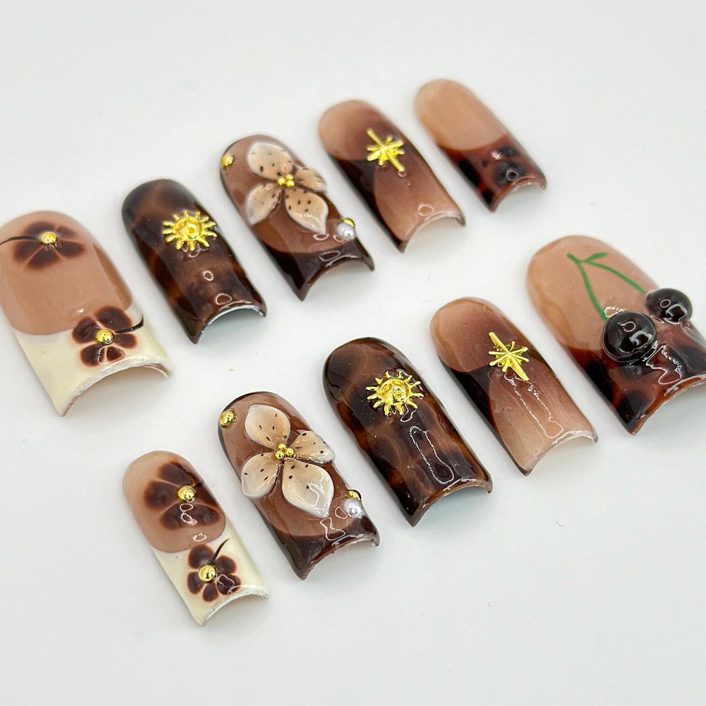 Tortoiseshell Floral Press-On Nails