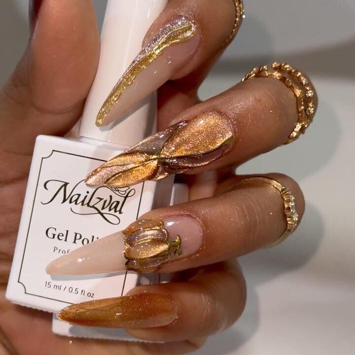 Halloween Luxury Gold Press On Nails - Golden Chrome Glitter Luxury Press Nails