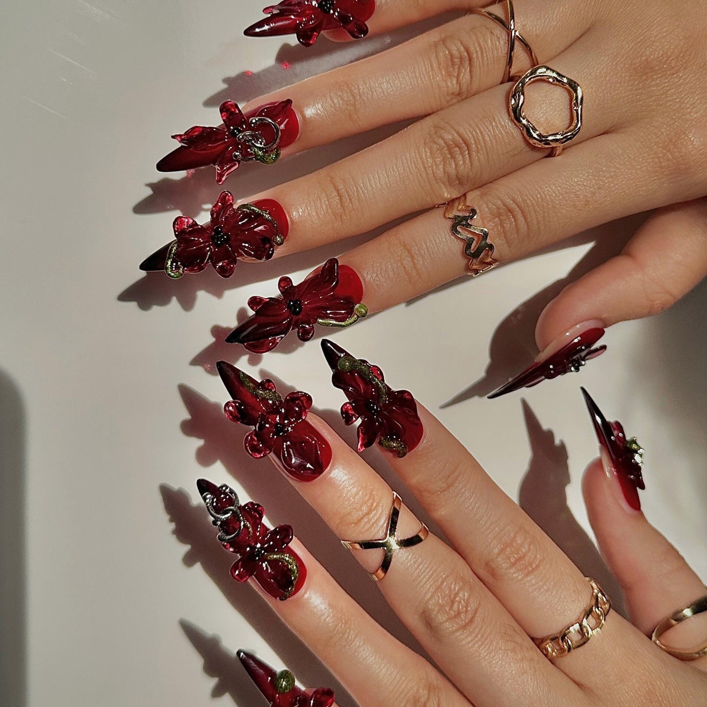 Crimson Orchid Luxury Press On Nails - Crimson Orchid 3D Luxury Press On