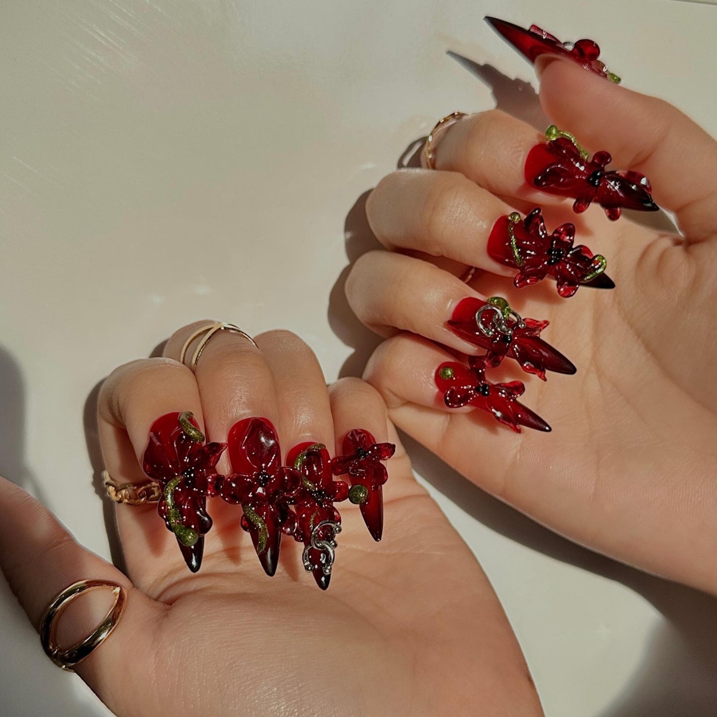 Crimson Orchid Luxury Press On Nails - Crimson Orchid 3D Luxury Press On