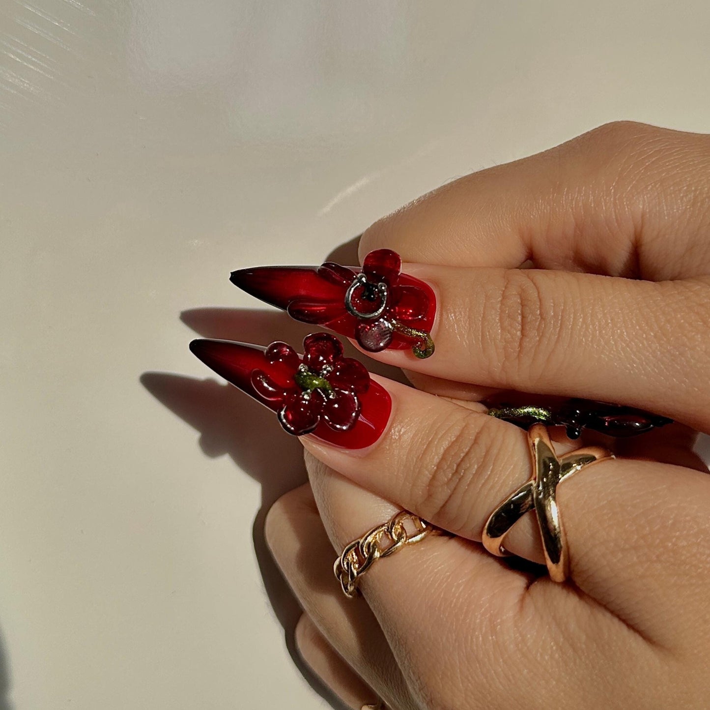 Crimson Orchid Luxury Press On Nails - Crimson Orchid 3D Luxury Press On