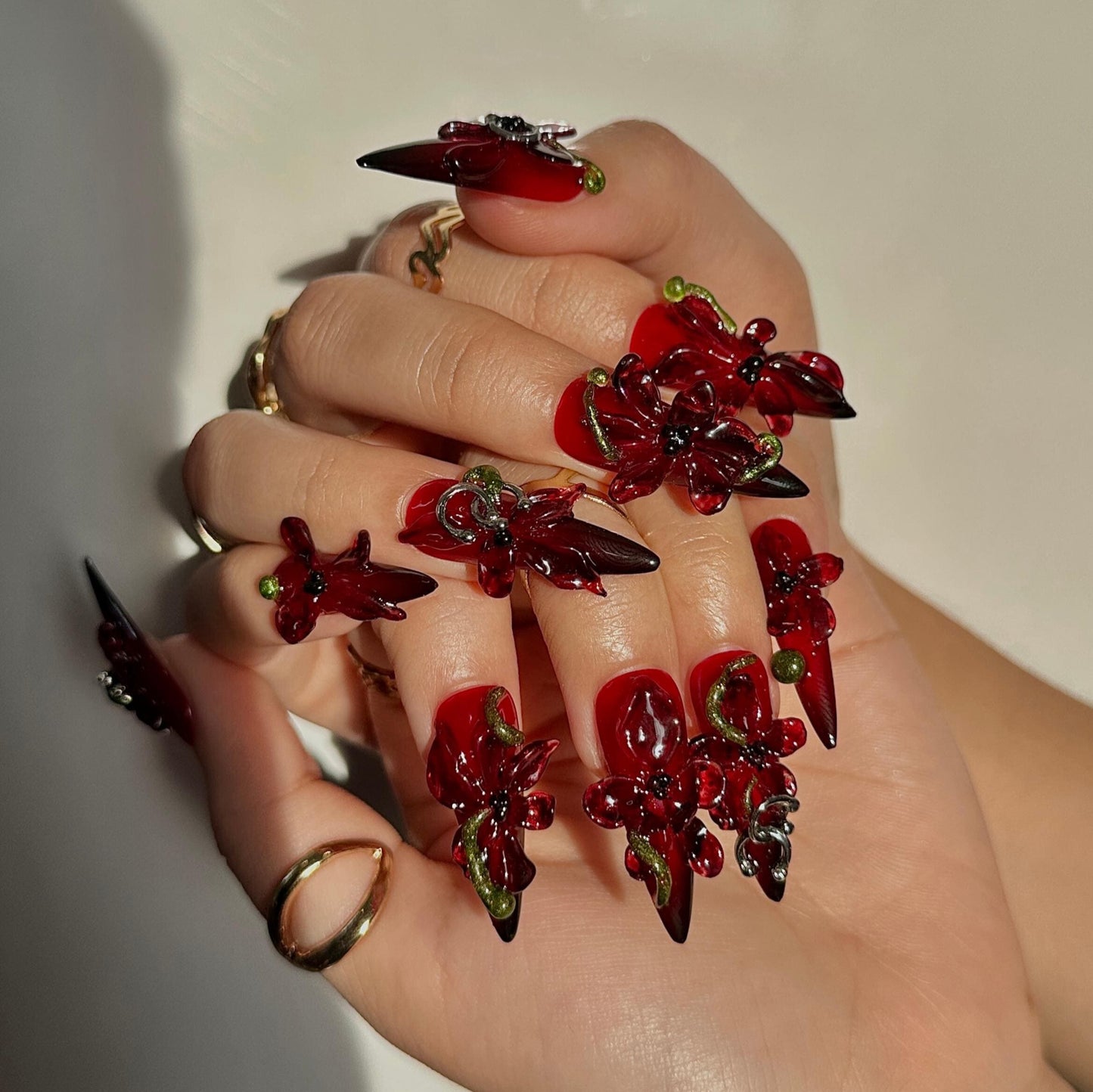 Crimson Orchid Luxury Press On Nails - Crimson Orchid 3D Luxury Press On