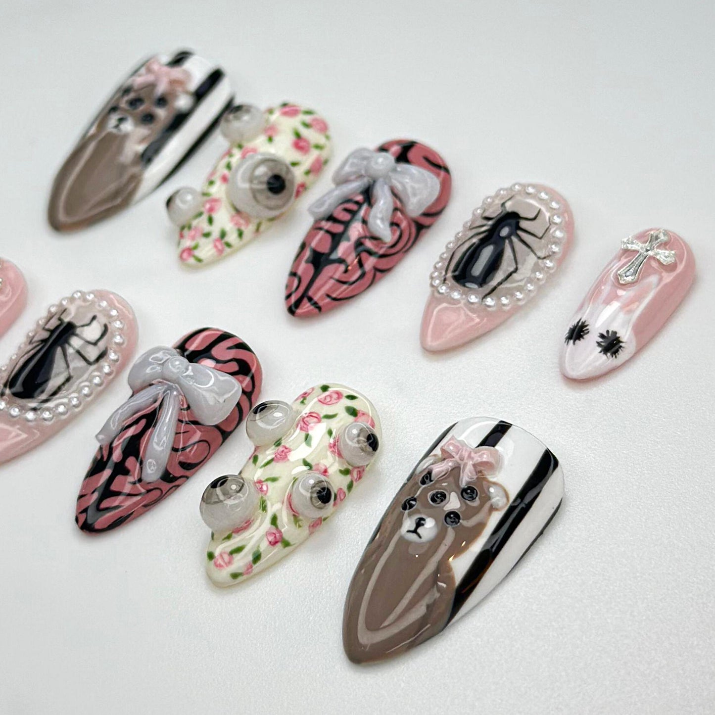 Gothic Kawaii Press On Nails - Gothic Cute Spider Bear Nails
