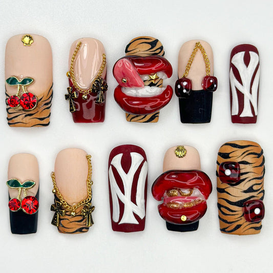 3D Tiger Cherry Nail Art Set - NY Logo, Bold Design