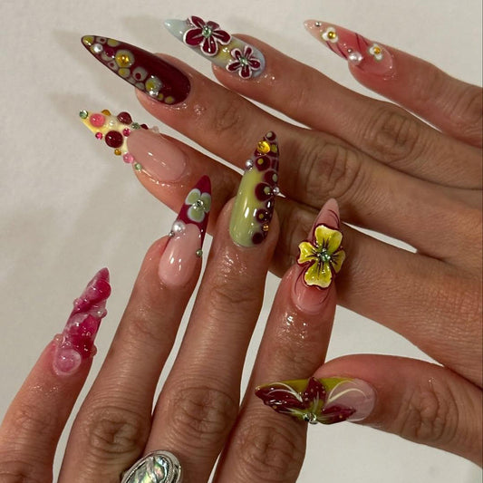 Vibrant Floral Stiletto Nails - Premium Handcrafted Design