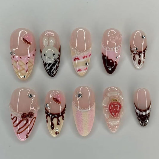 Kawaii Ice Cream Nail Set - Cute Dessert Manicure