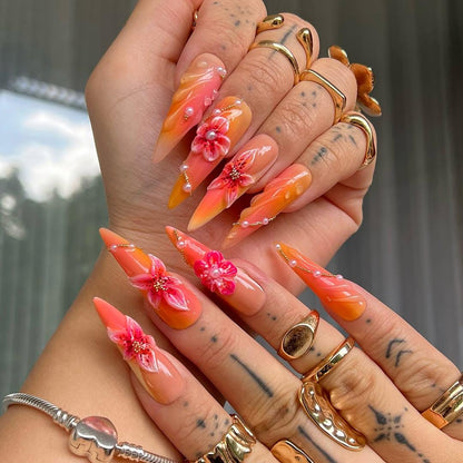 Sunset Bloom 3D Stiletto Press On Nail Set