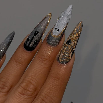 Halloween Ghost Press On Nails by AuritaNails - Glitter Ombre Ghost Halloween Press On