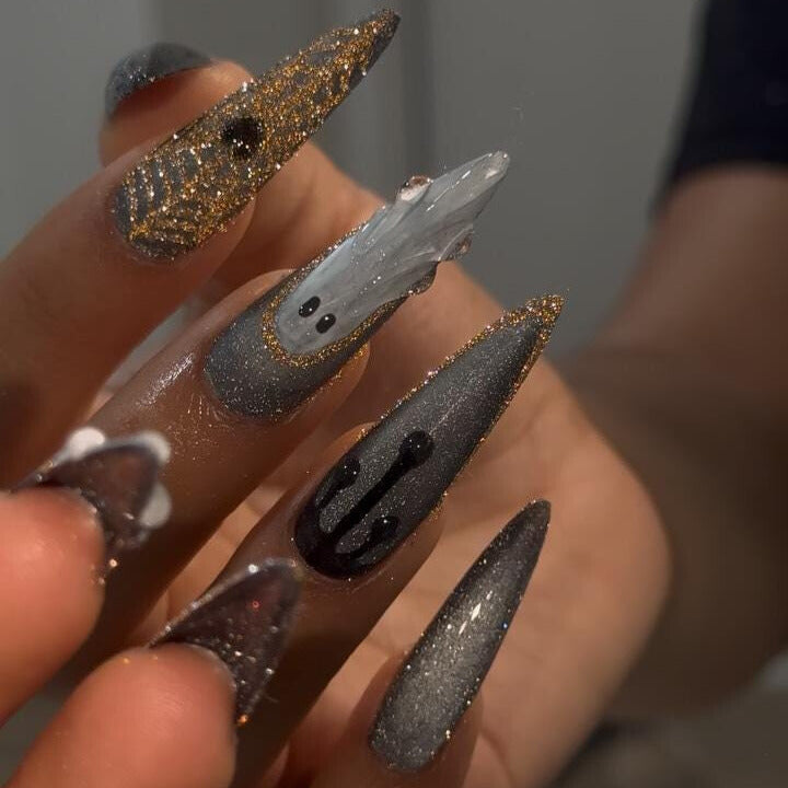 Halloween Ghost Press On Nails by AuritaNails - Glitter Ombre Ghost Halloween Press On