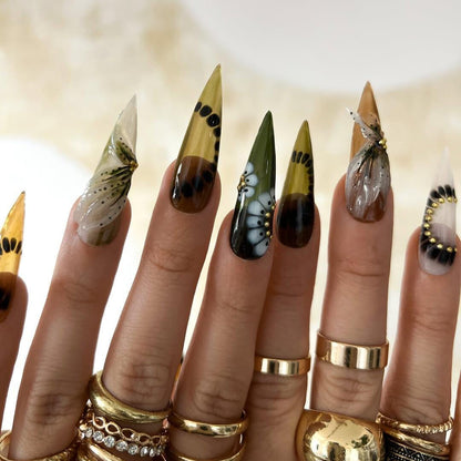 Mystical Butterfly Forest Press On Nails - Mystical Butterfly Forest Stiletto Nails