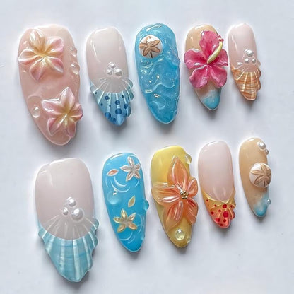 Tropical Beach Press On Nails 3D Floral Set