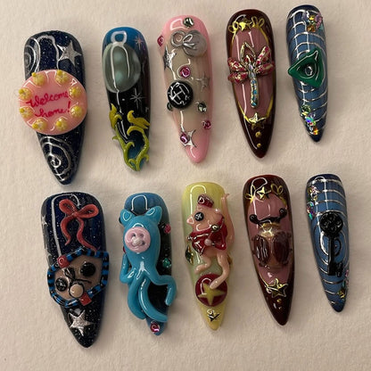 Whimsical Welcome Press On Nails - Whimsical 3D Cartoon Press On Nails
