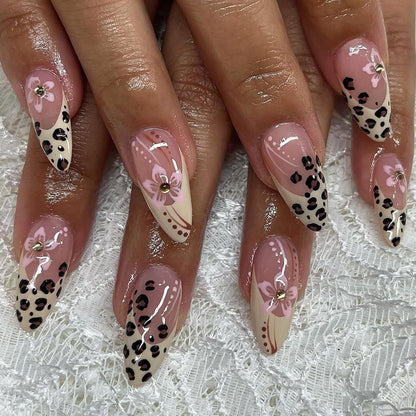 Leopard Floral Nude Pink Press-On Nails