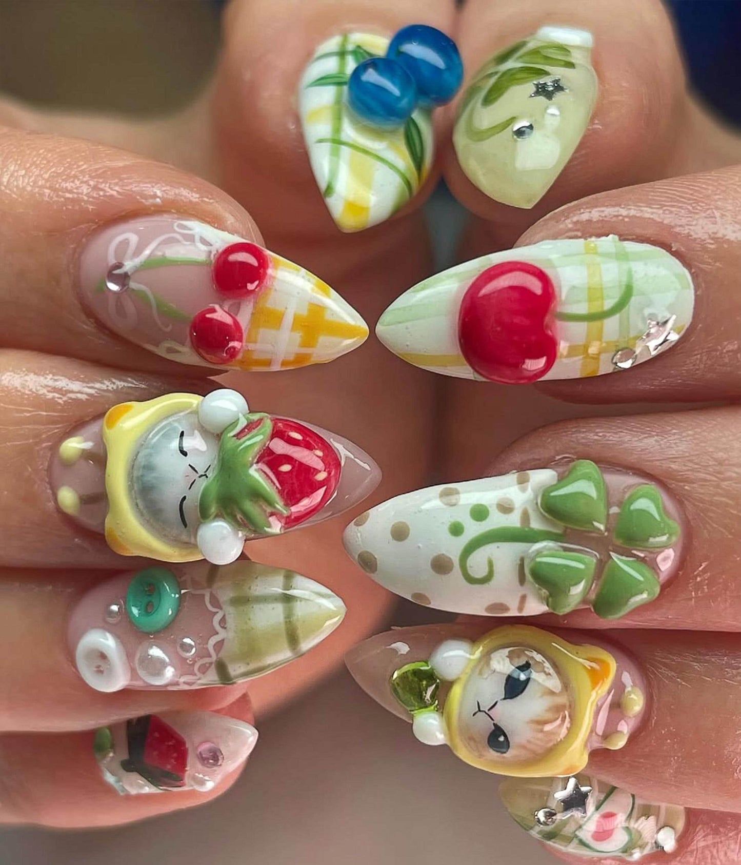 Lucky Cat Garden 3D Press On Nails