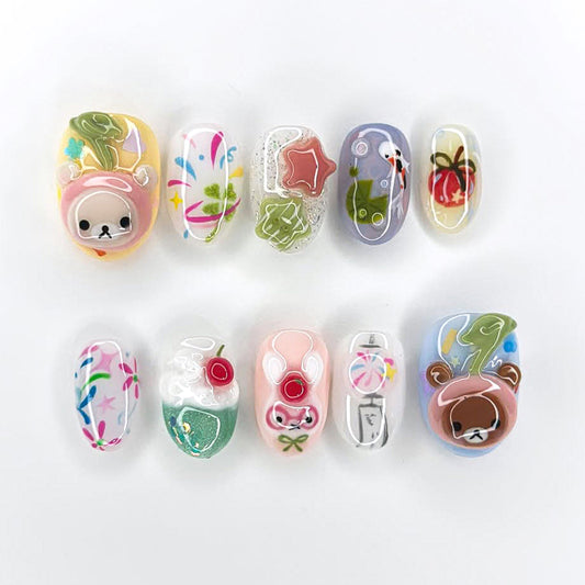 Cute 3D Kawaii Bear Nail Art Set - Handmade, Unique Designs