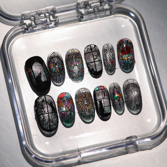 Stunning Stained Glass Press-On Nails Set - 10Pcs