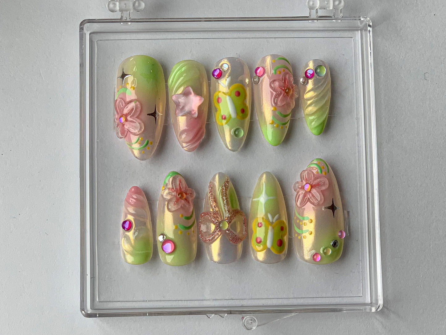 3D Butterfly Blossom Pastel Press On Nails Set
