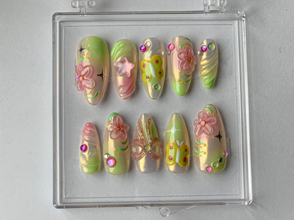 3D Butterfly Blossom Pastel Press On Nails Set
