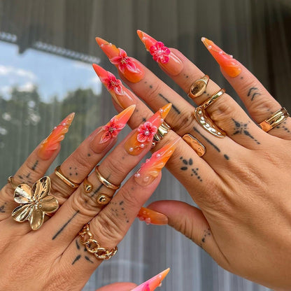 Sunset Bloom 3D Stiletto Press On Nail Set