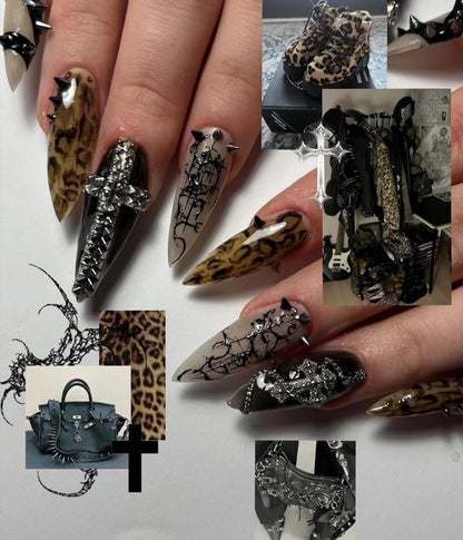 Stunning Leopard Spiked Nails - Edgy Nail Art Set