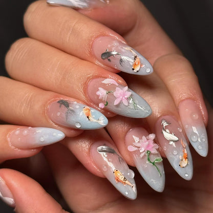 Koi Fish Floral Press-On Nails