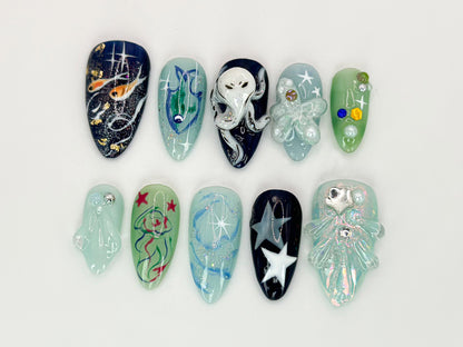 Mystic Ocean Star Press On Nails