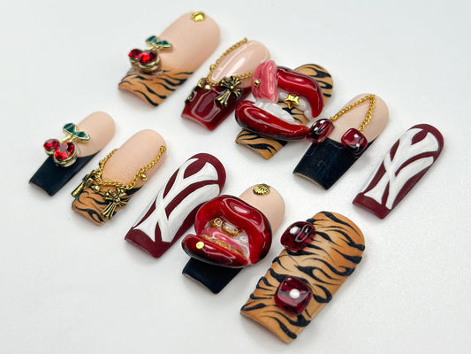 3D Tiger Cherry Nail Art Set - NY Logo, Bold Design