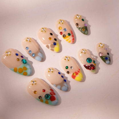 Rainbow Smudge Press-On Nails with Vibrant Joy