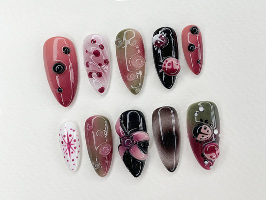 3D Ladybug Press On Nails Nature Design