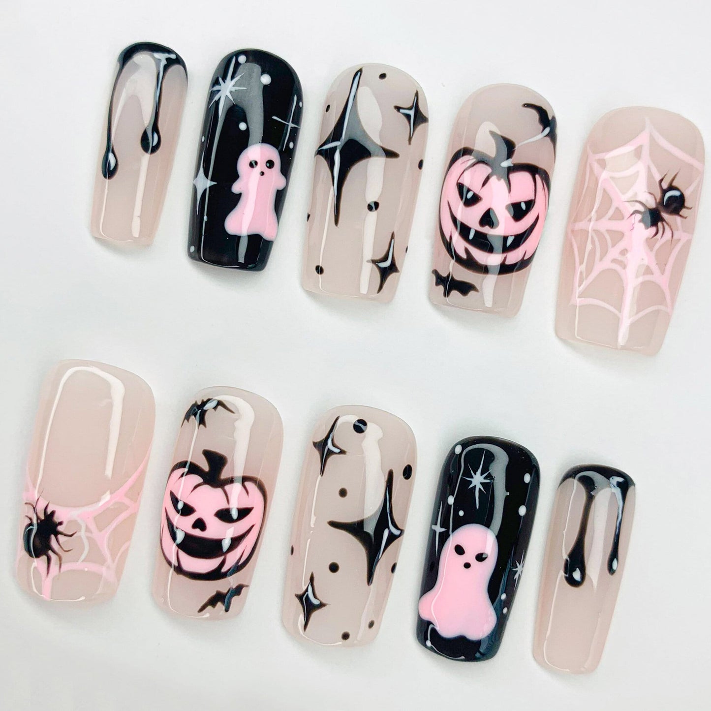 Pastel Pink Halloween Press On Nails - Pink Halloween Ghost Nail Set
