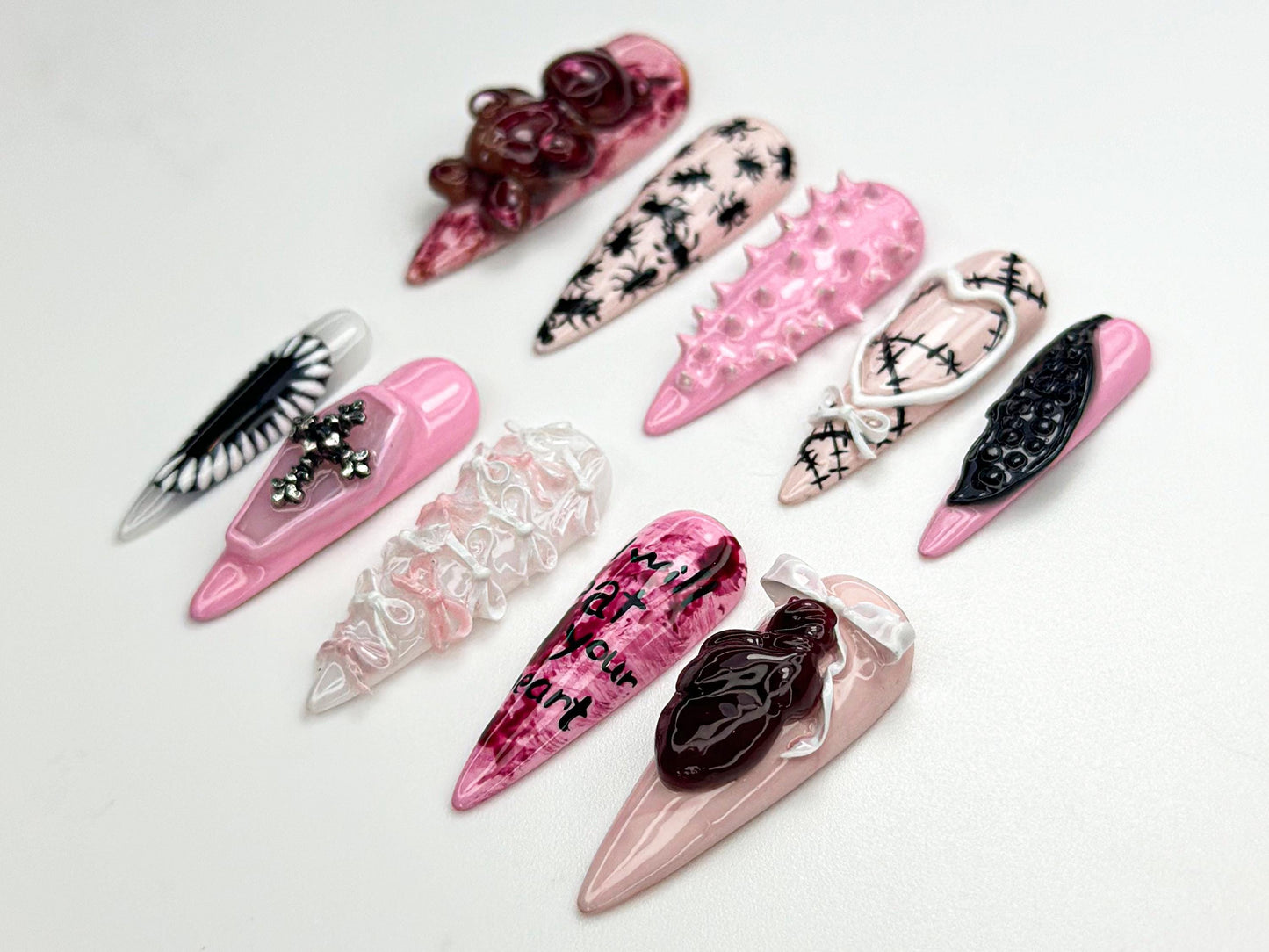 Gothic Pink Horror Press-On Nails Set