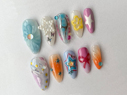 Vibrant 3D Nail Art Set - Trendy, Colorful Designs