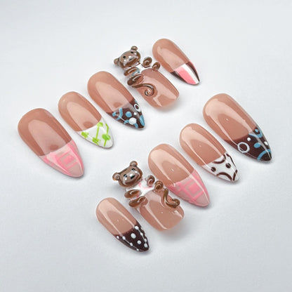 Playful Monkey 3D Press On Nails with Colorful Designs