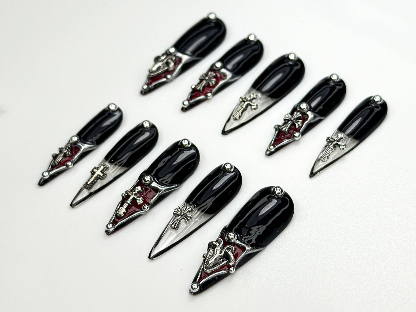 Gothic Cross Black Press-On Nails Set