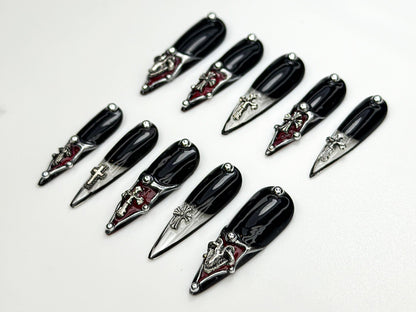 Gothic Cross Black Press-On Nails Set
