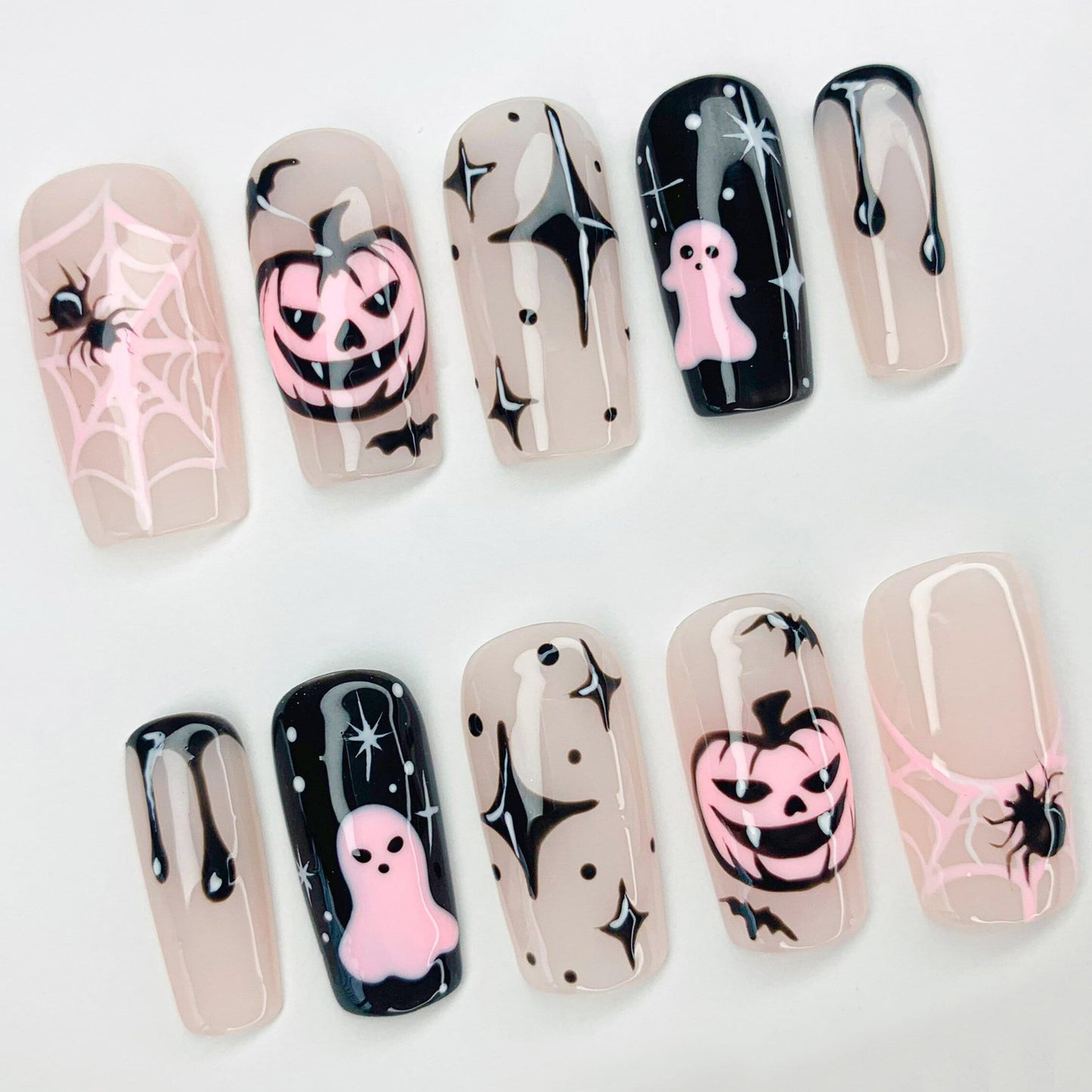 Pastel Pink Halloween Press On Nails - Pink Halloween Ghost Nail Set